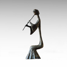 Estatua Oriental Flauta Tradicional Músico Escultura De Bronce Tple-009